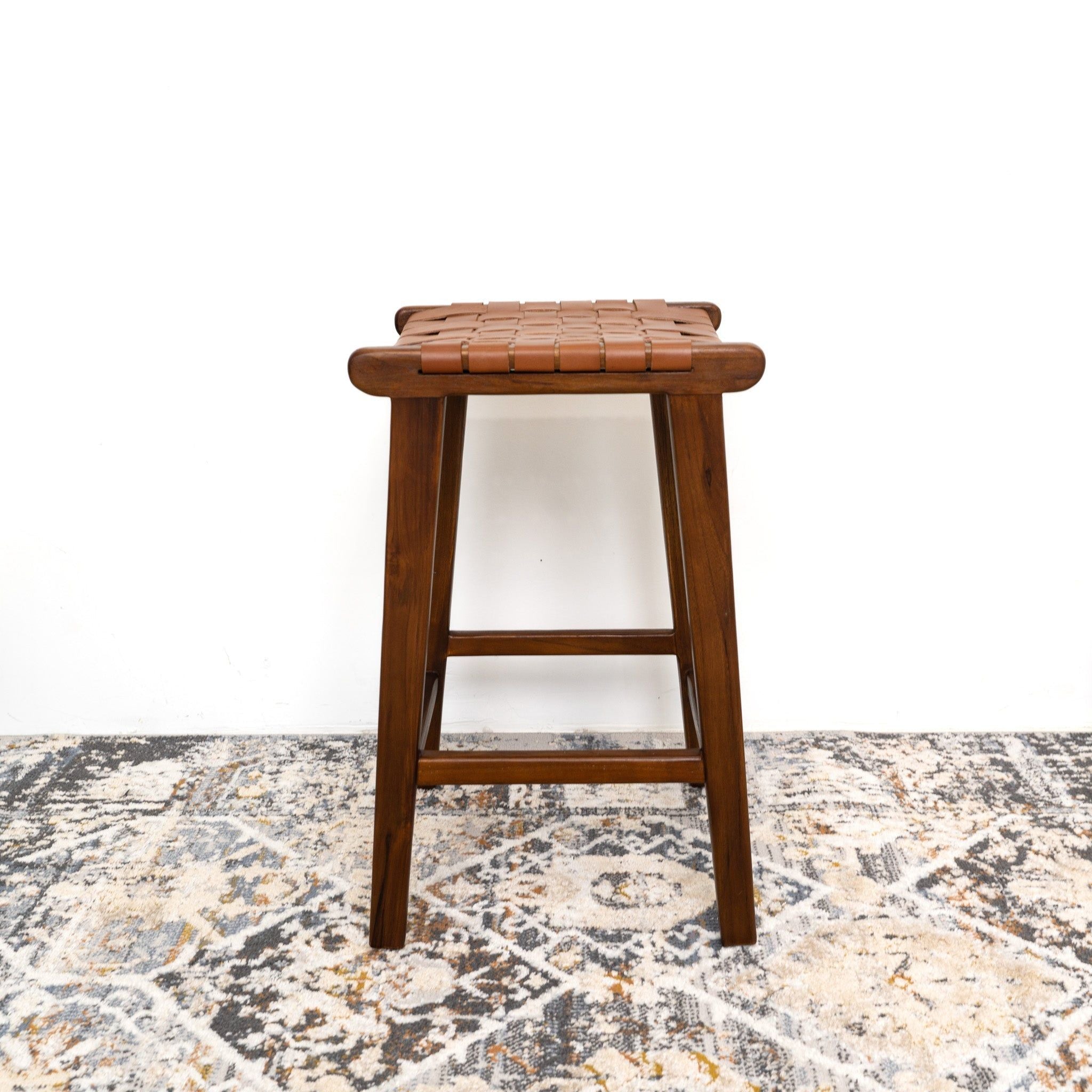 James - Mid-Century Modern Genuine Leather Counter Stool