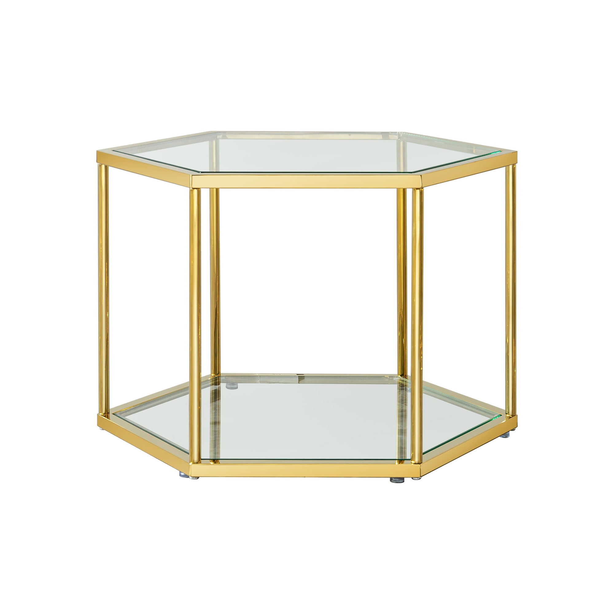 Modern Coffee Table With Double Layer Tempered Glass And Polygonal Design