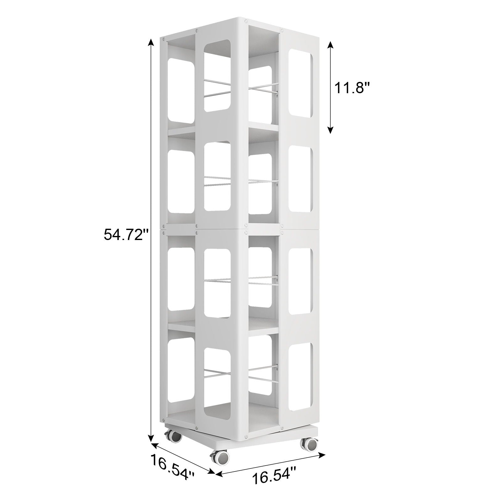 4 Tier All Steel Rotating Bookshelf With 360° Wheels, Large Size Sturdy & Spacious Book Rack, New Style Bookshelf - White
