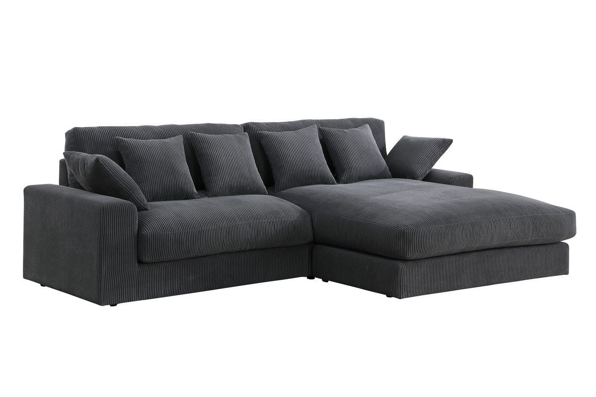 Mystic 105"W Dark Gray Corduroy Reversible Sectional Sofa Chaise