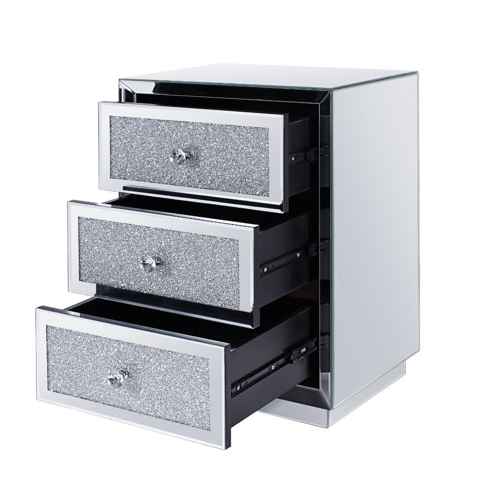 Noralie - 26" Accent Table - Mirrored, Faux Diamonds