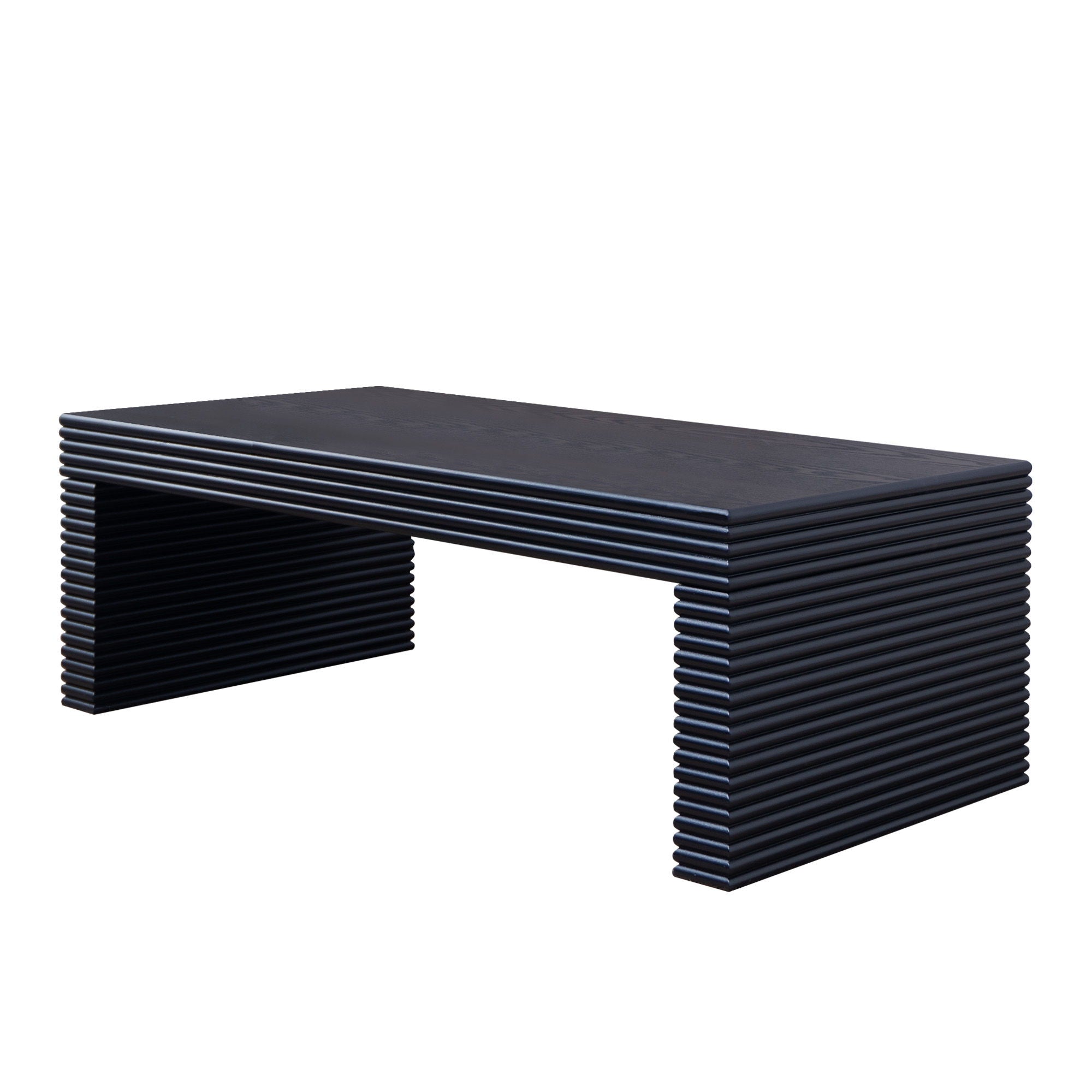 Modern Ribbed Coffee Table, Rectangular Low Profile Center Table For Living Room - Black