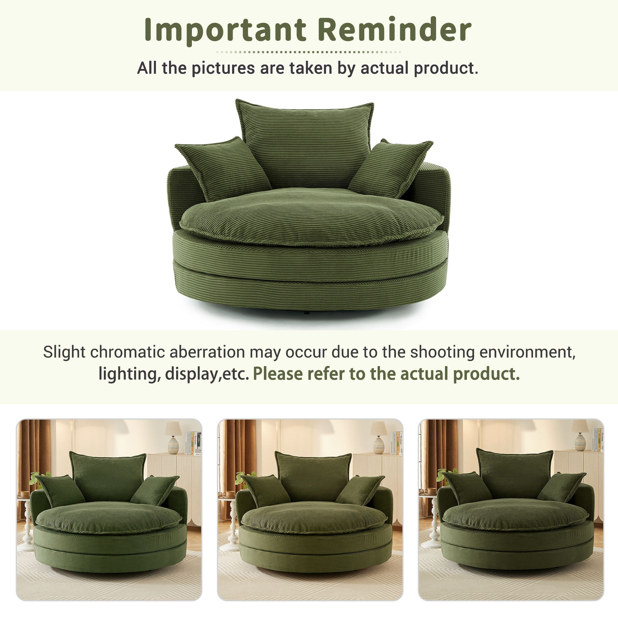 360° Swivel Accent Barrel Chair With Dual Layer Cushion And 3 Removable Pillows