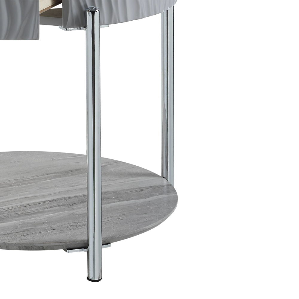 Yukino - End Table - Gray High Gloss & Chrome