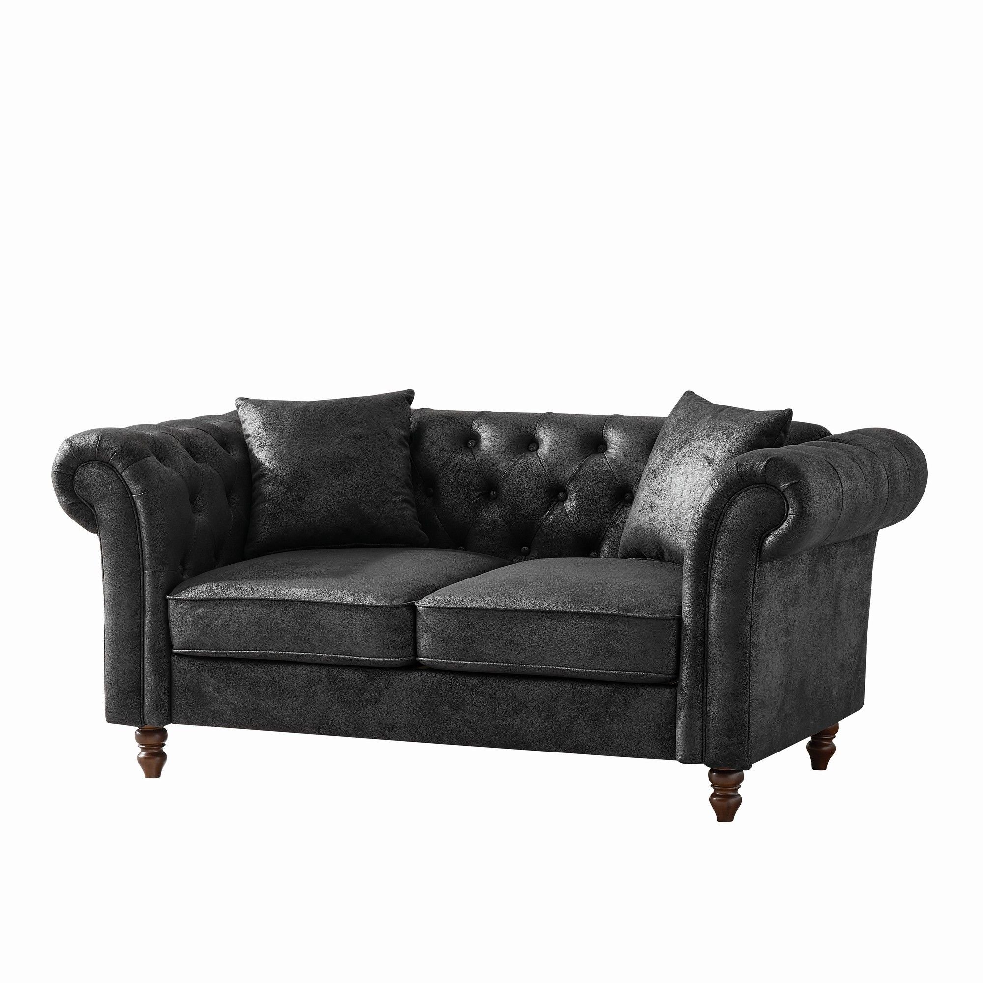 Chesterfield 3 And 2 Seater Sofa Set, High Tech Fabric Upholstered Couch For Living Room