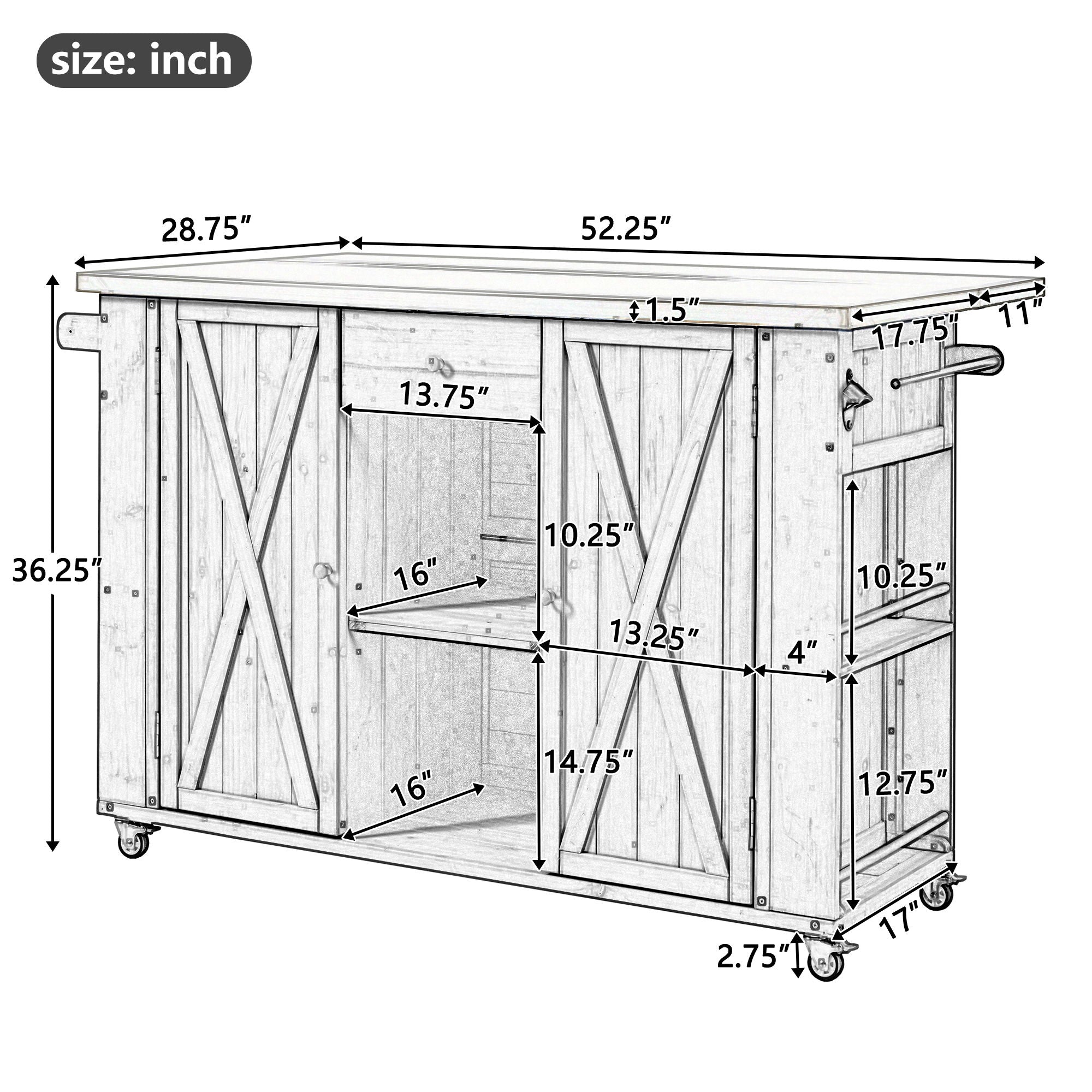Outdoor Kitchen Island With Stainless Steel Top, Ample Storage Space, Towel And Spice Racks And A Bottle Opener