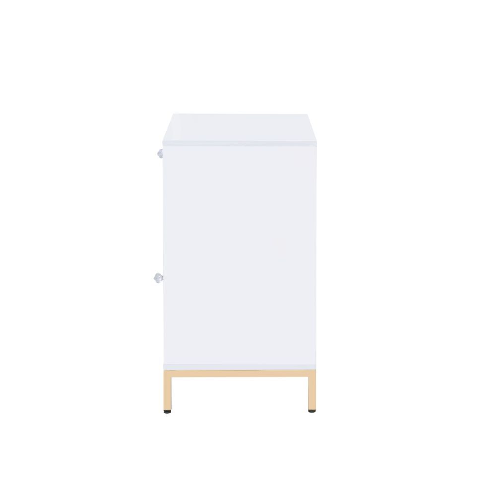 ACME Ottey - Cabinet - White High Gloss & Gold | Meri Furniture