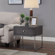 Iban - End Table - Gray Oak & Chrome