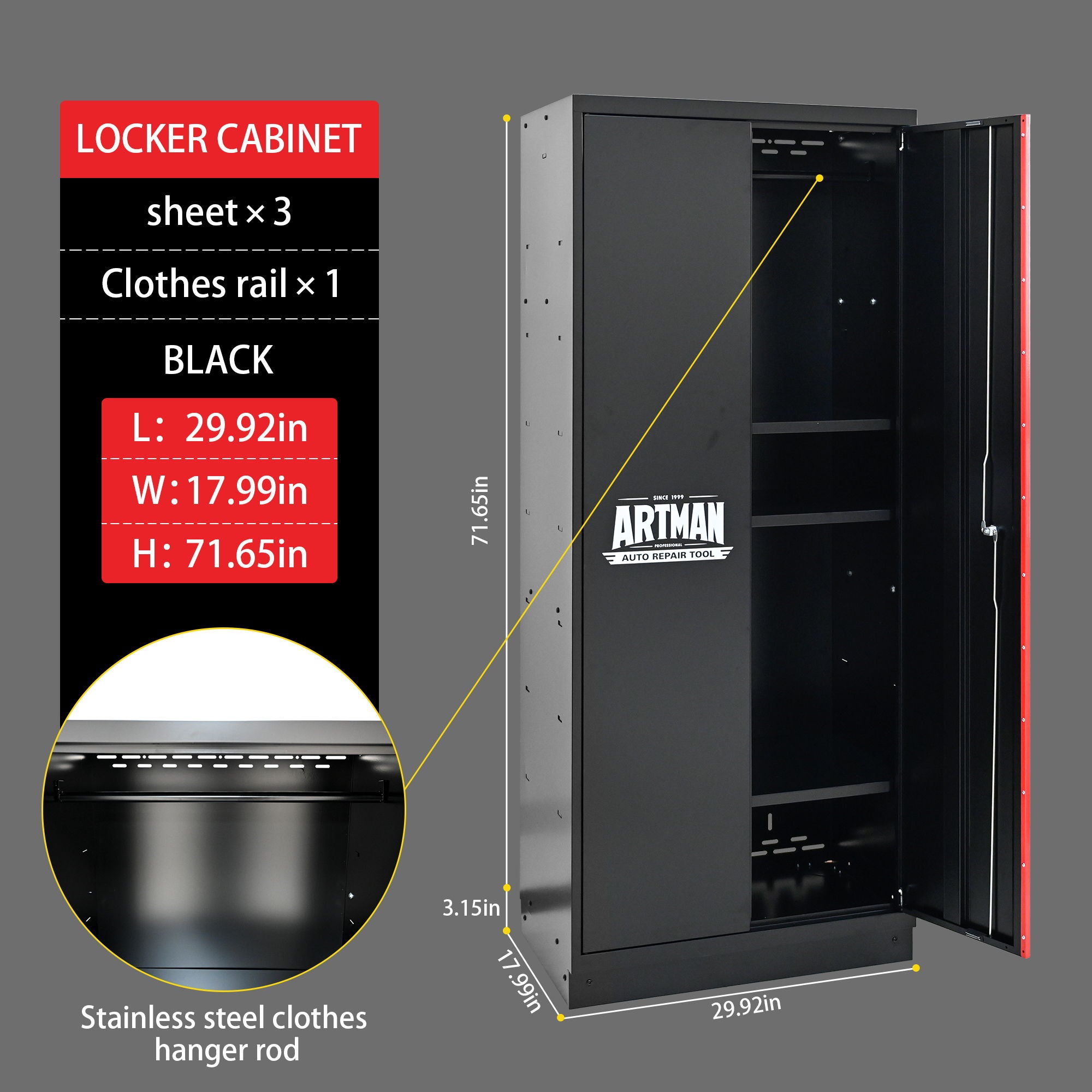 Steel Filing Cabinet With Compartments For Office Use, Storage, File Storage, Archives, And High And Low Cabinets - Black / Red