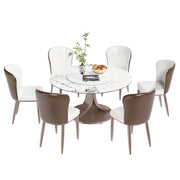Round Dining Table With 360° Rotating Lazy Susan For Dining Room & Kitchen, 6 Chairs - White