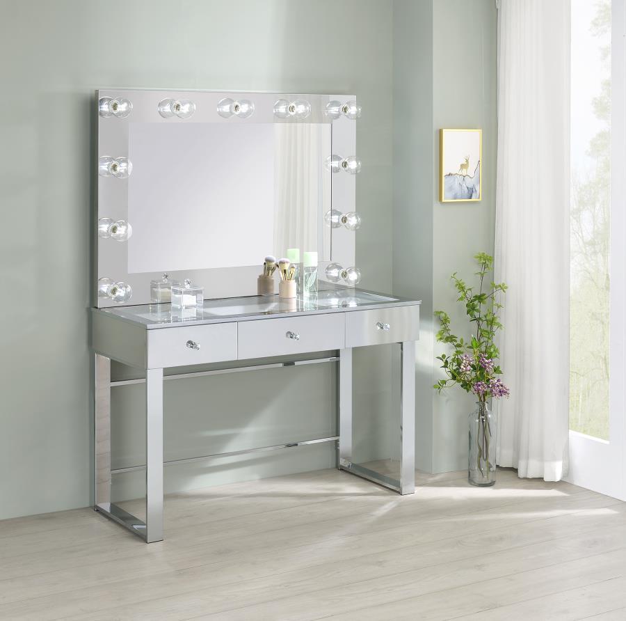 Coaster Fine Furniture Umbridge - 3-Drawer Vanity Set With Lighting - Chrome And White | Meri Furniture