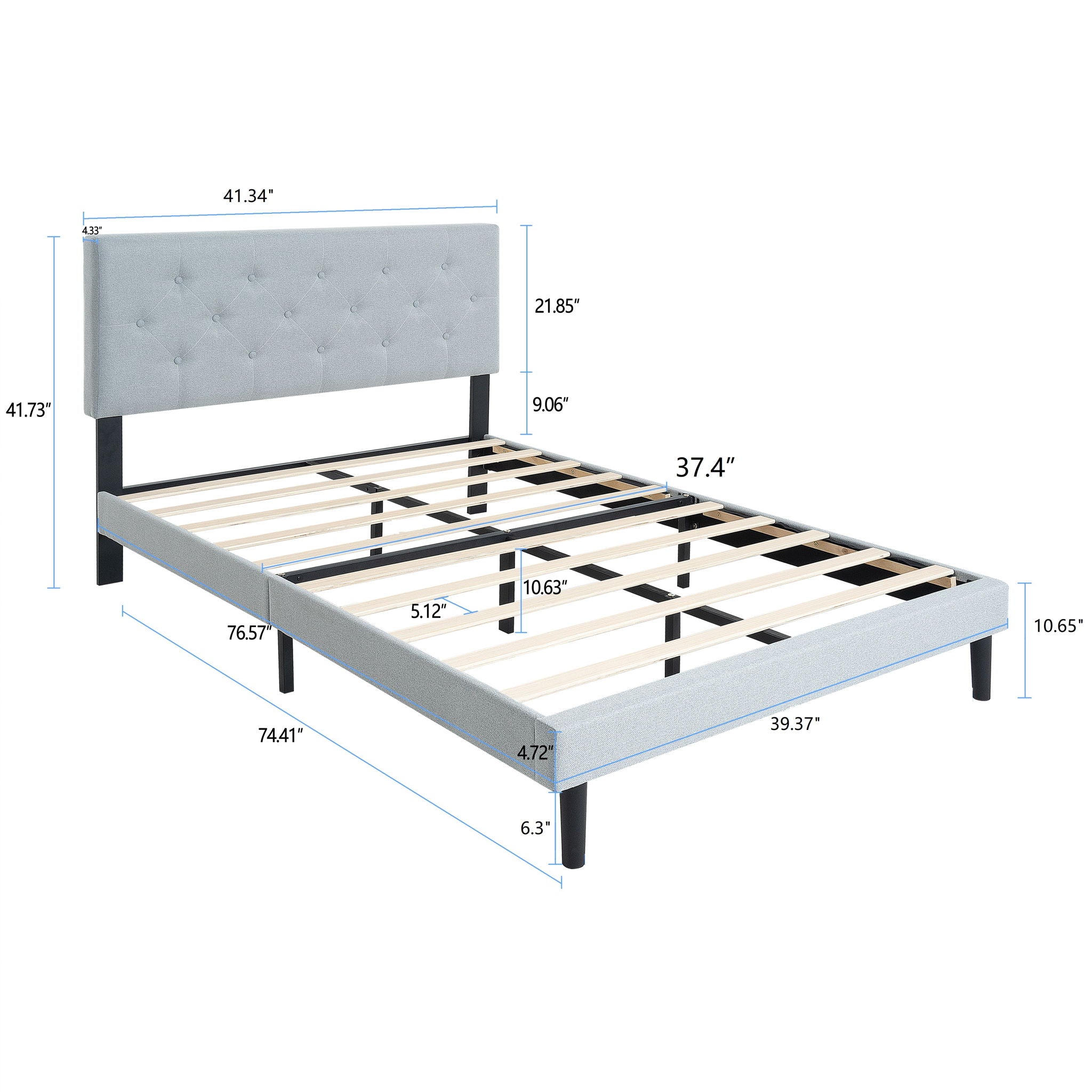 Modern Upholstered Platform Bed Frame With Button Tufted Linen Fabric Headboard