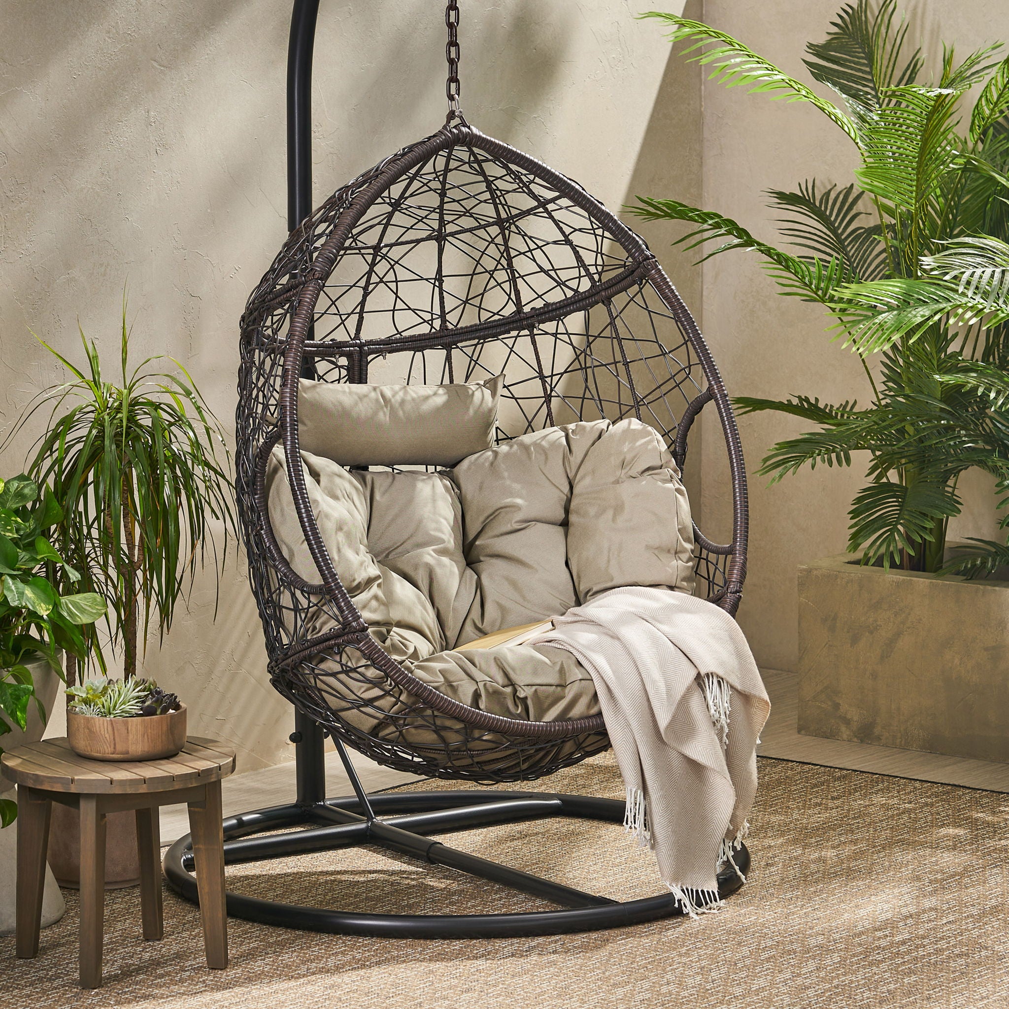 Kylie - Boho Style Hanging Basket Chair Rattan With Water Resistant Cushions