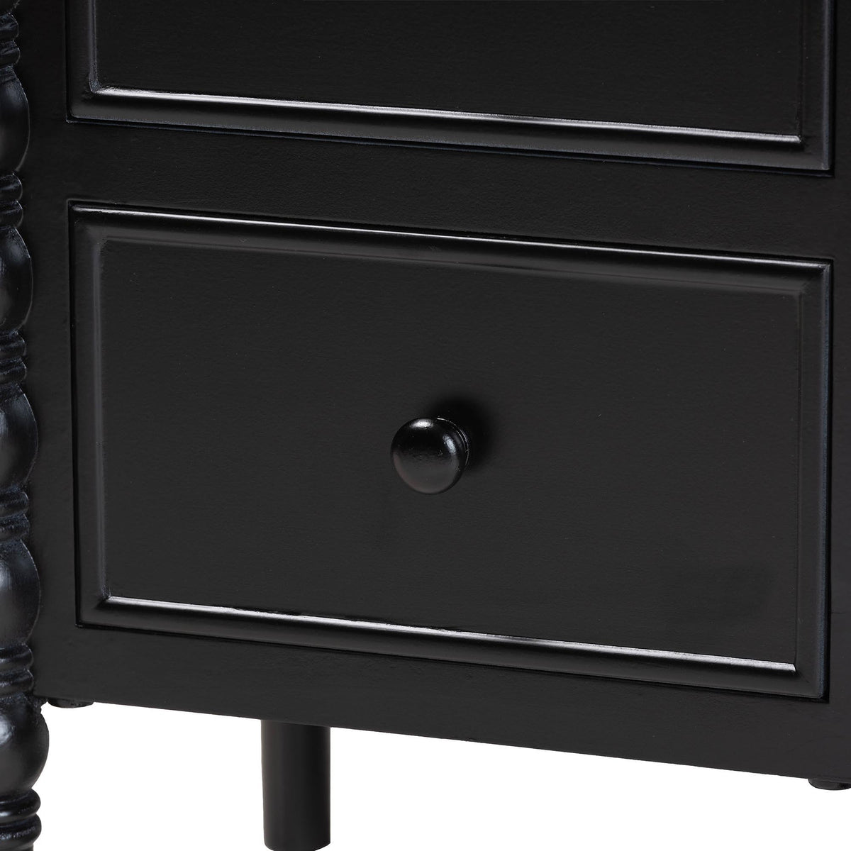 Malinda Classic Black Wood 2-Drawer End Table with Spindle Legs