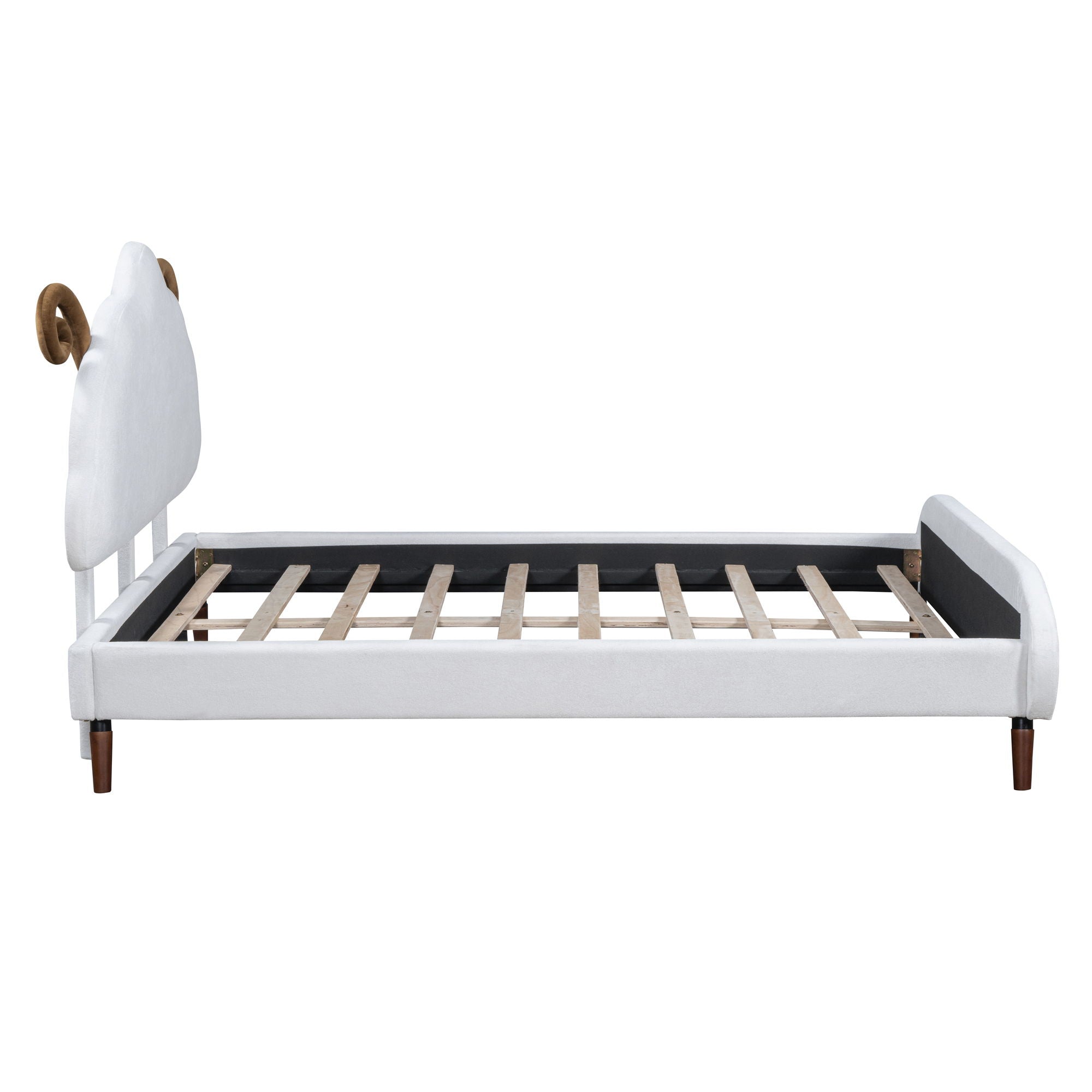 Upholstered Platform Bed With Sheep Shaped Headboard