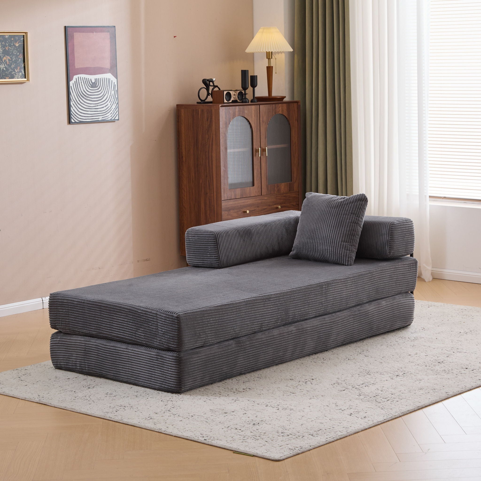 Floor Couch, Convertible Floor Sofa Bed With Pillow Back Support Armrest