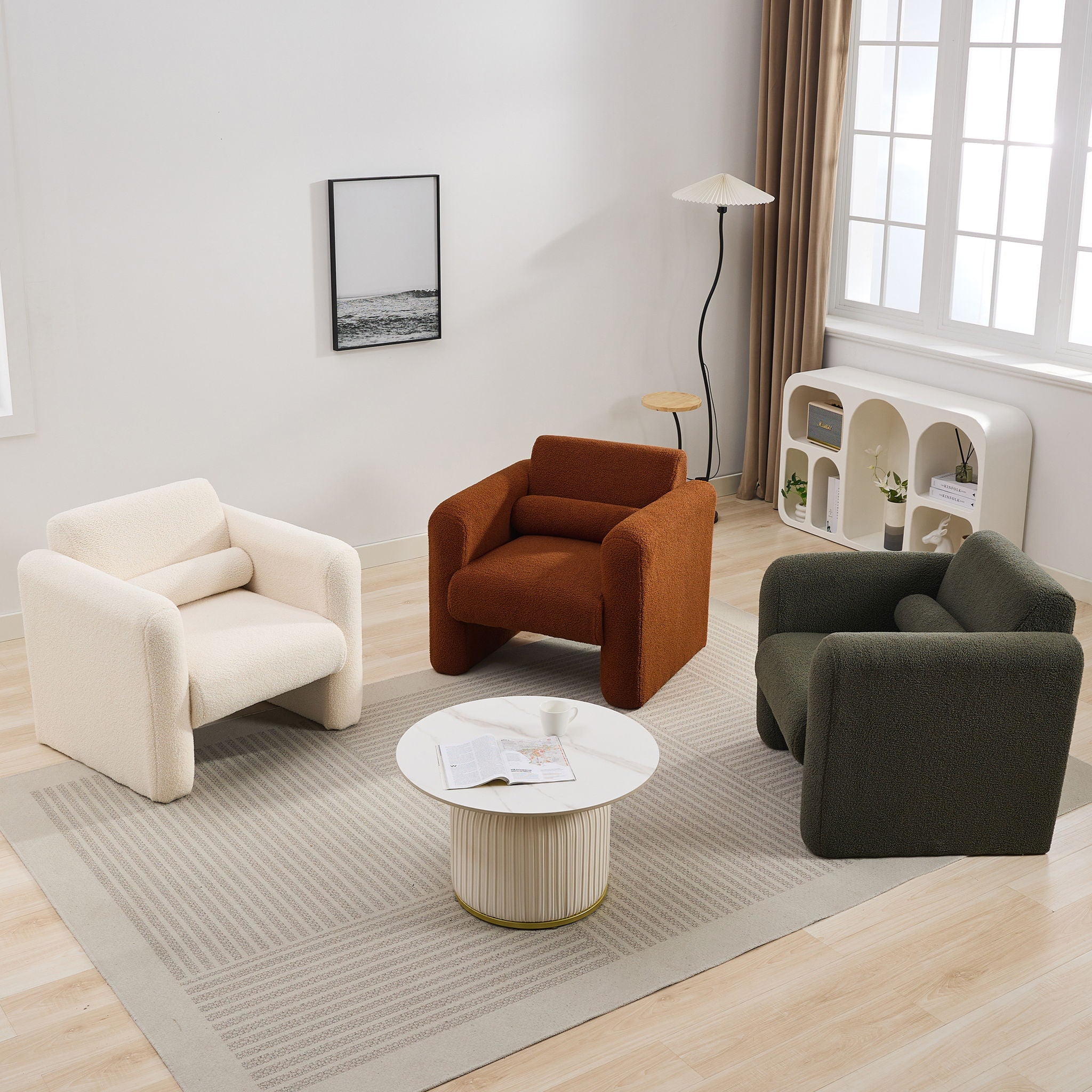 Modern Accent Chair Lambskin Sherpa Fabric Upholstered Comfy With Pillow