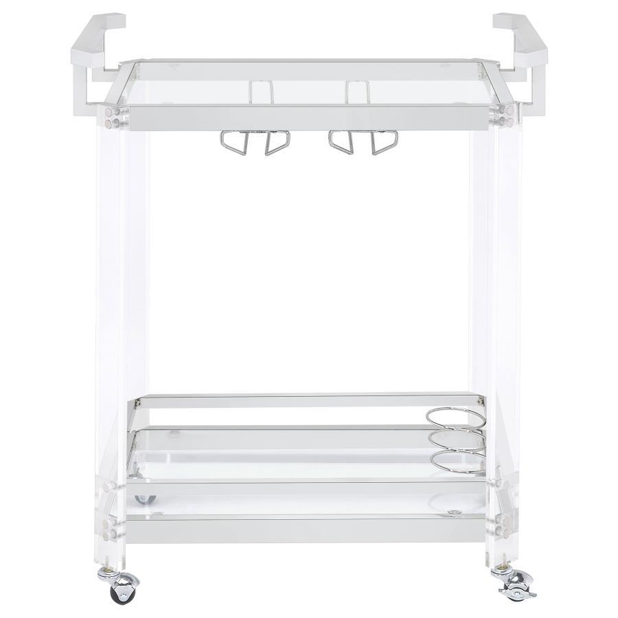 Coaster Fine Furniture Jefferson - 2-Tier Glass Shelf Acrylic Bar Cart - Chrome | Meri Furniture