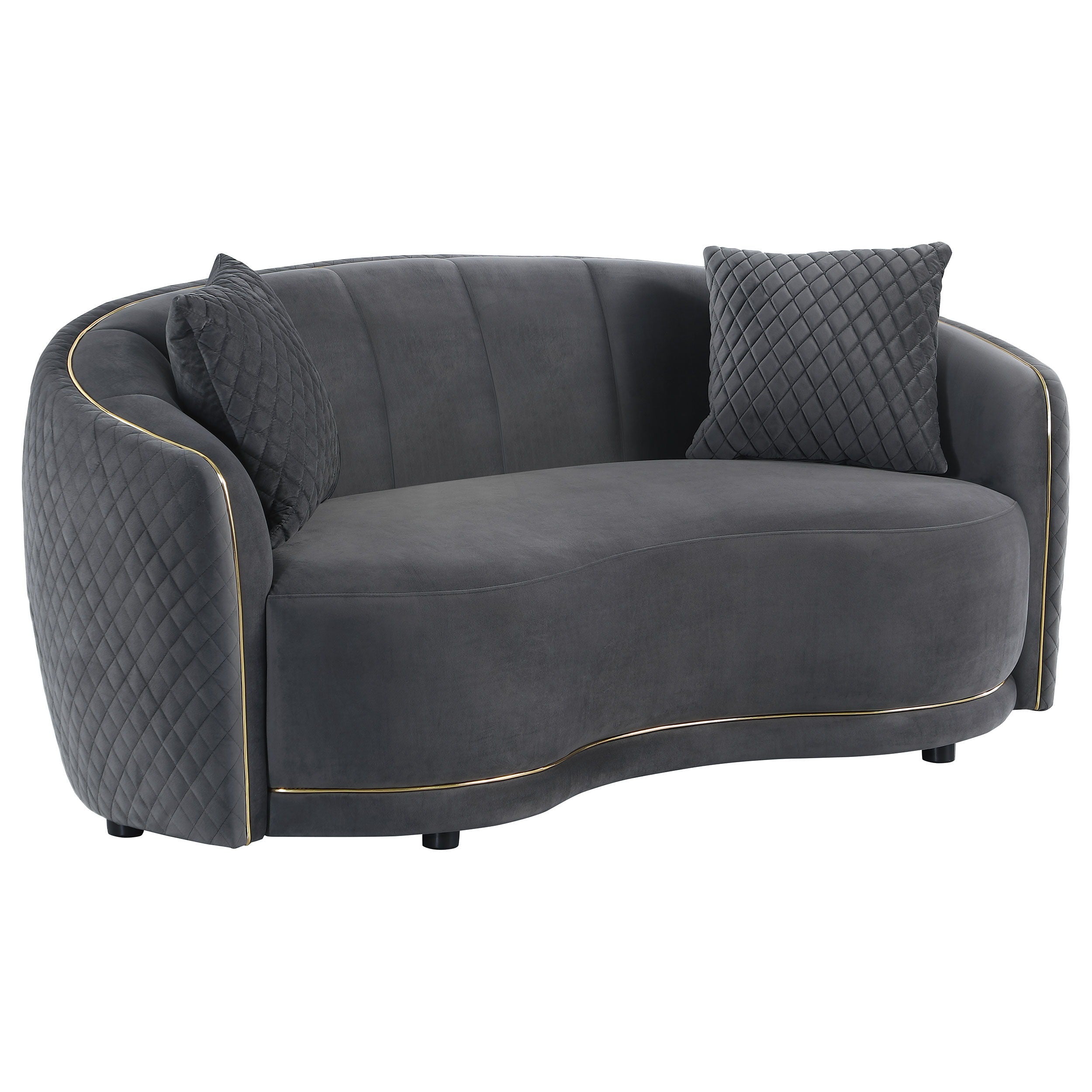 Coaster Fine Furniture Brookside - Velvet Upholstered Curved Loveseat - Dark Gray | Meri Furniture