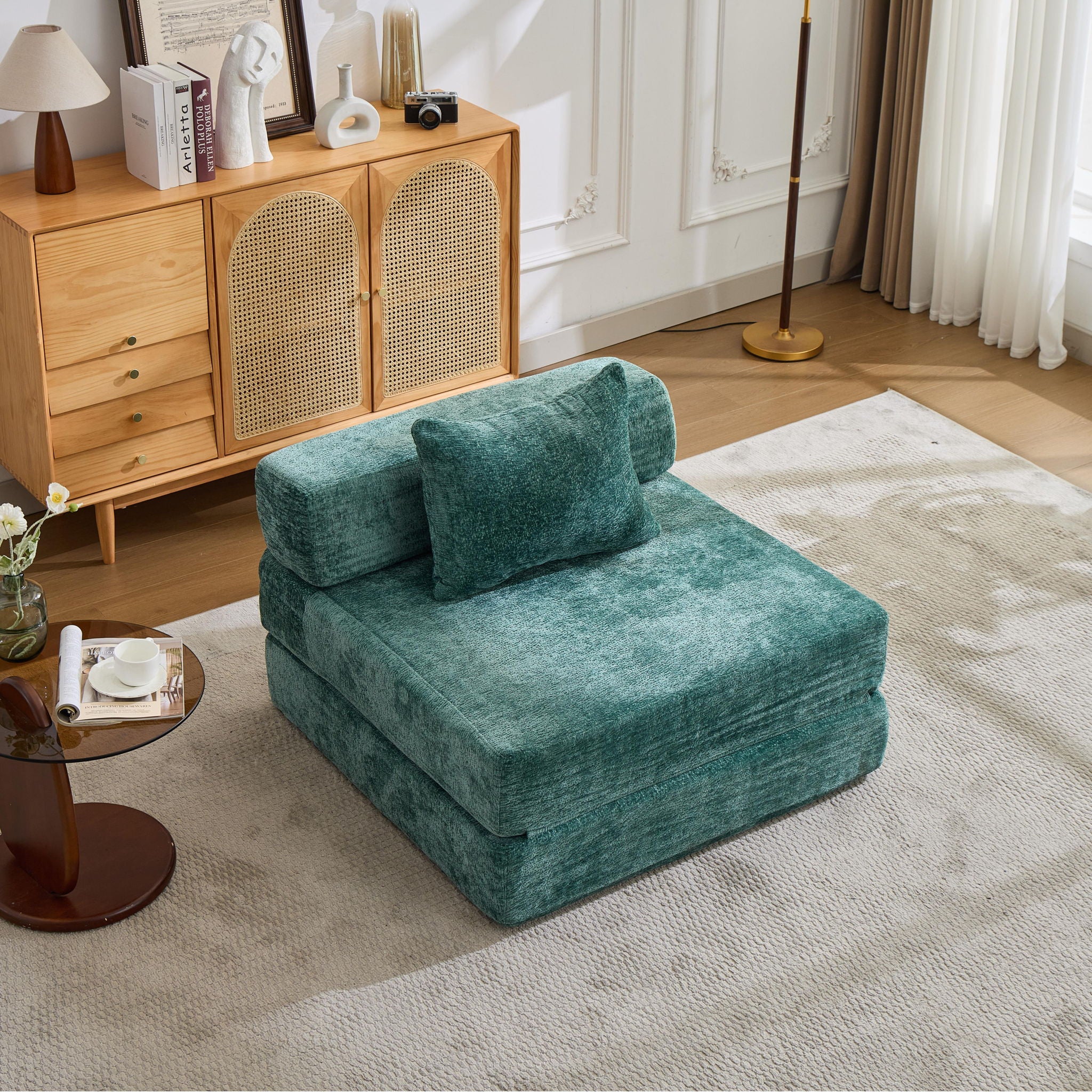 Convertible Floor Sofa Bed With Fixed Shape Frame For Living Room