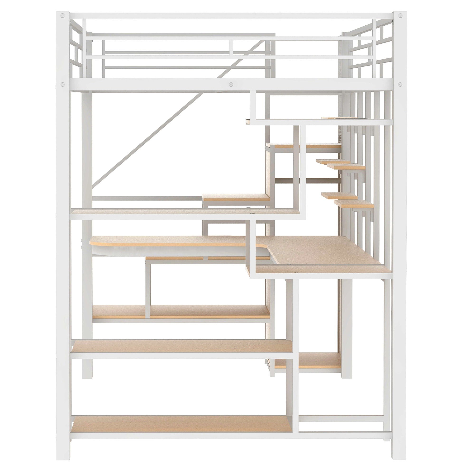 Loft Bed With Storage Staircase And Small Wardrobe, Built - In Desk And Storage Shelves