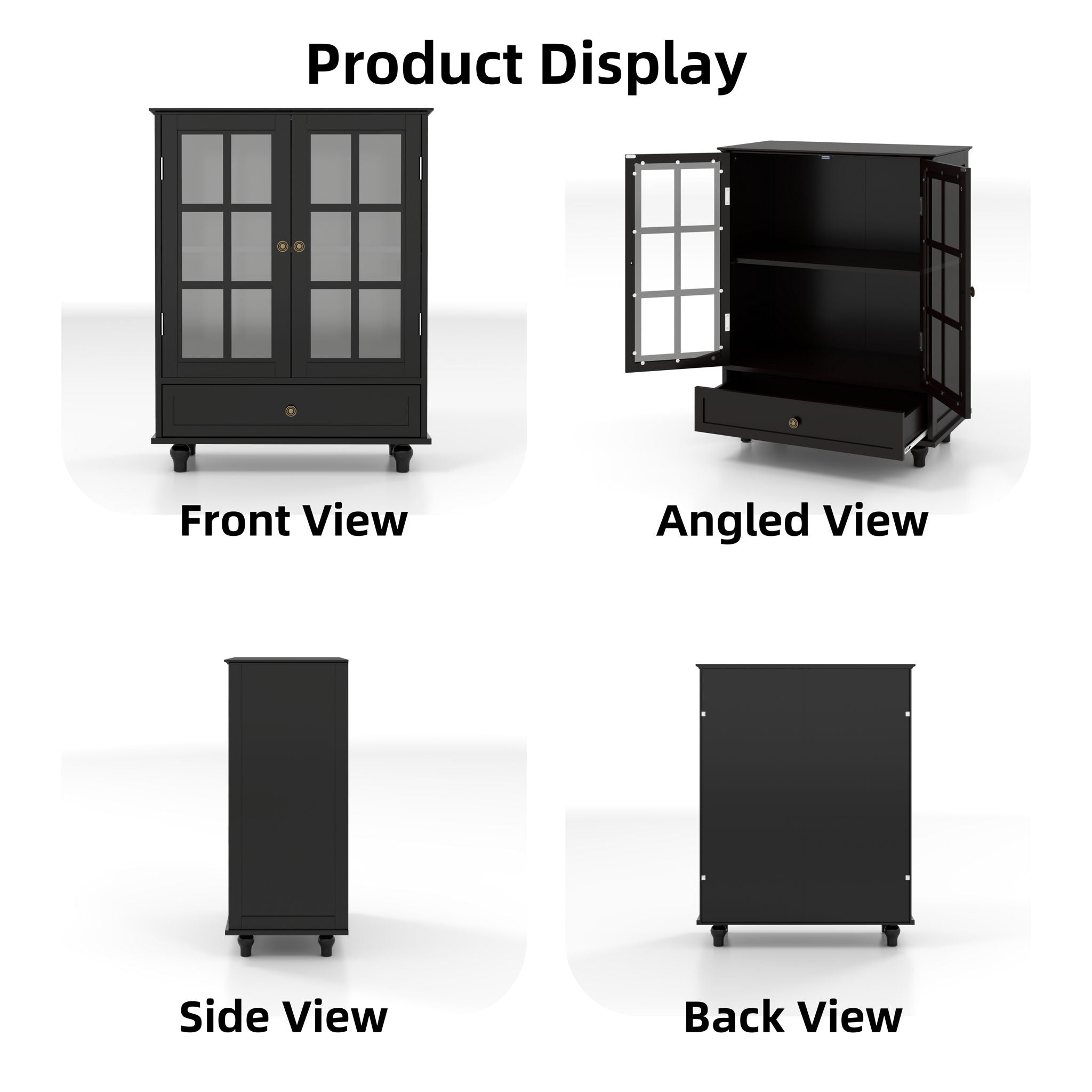 Minimalist Buffet Cabinet With Double Glass Doors And Drawer