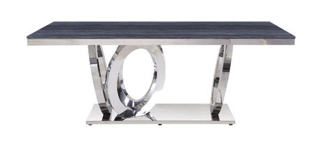ACME Nasir - Dining Table - Gray Printed Faux Marble & Mirrored Silver Finish | Meri Furniture
