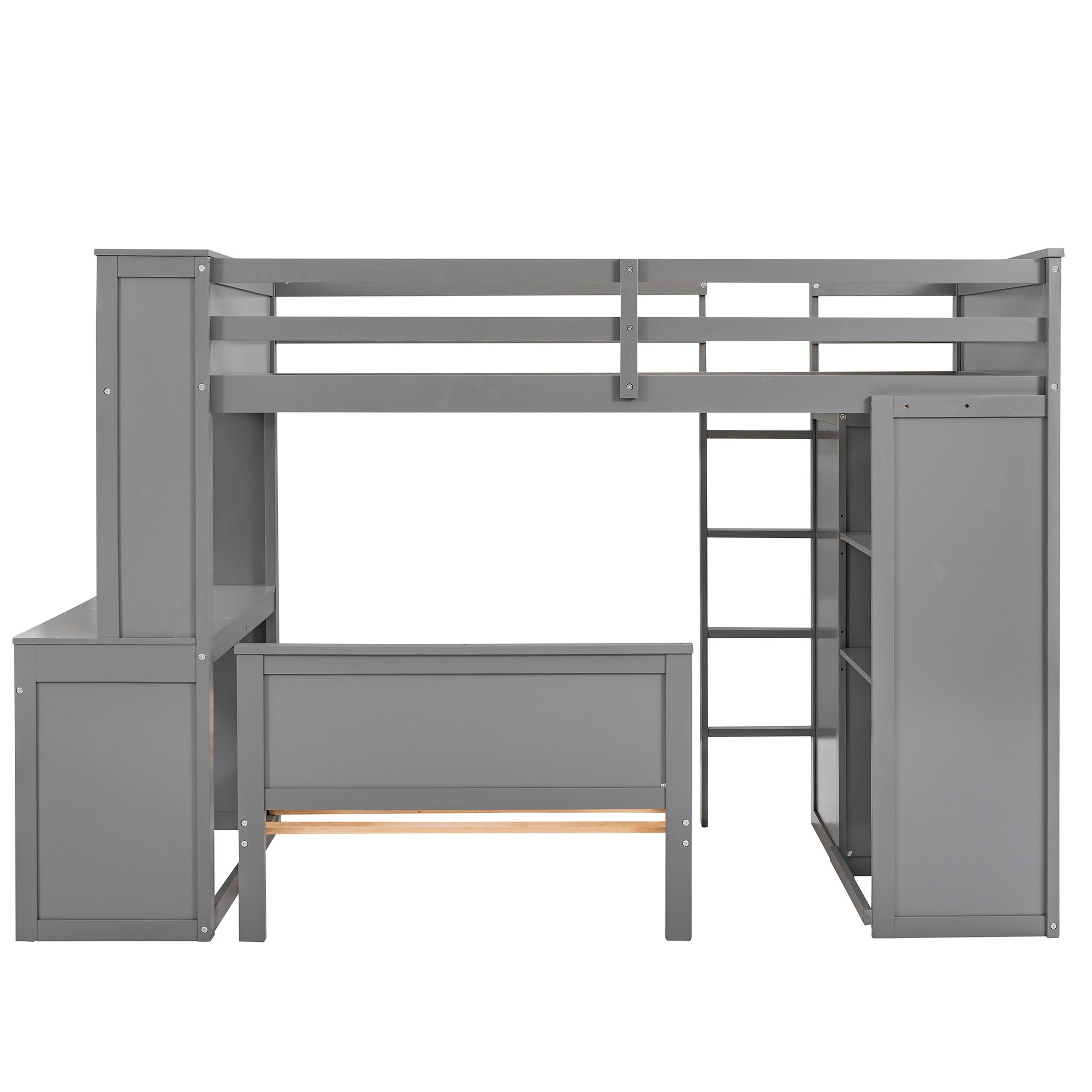 Loft Bed With A Stand Alone Bed, Shelves, Desk, And Wardrobe