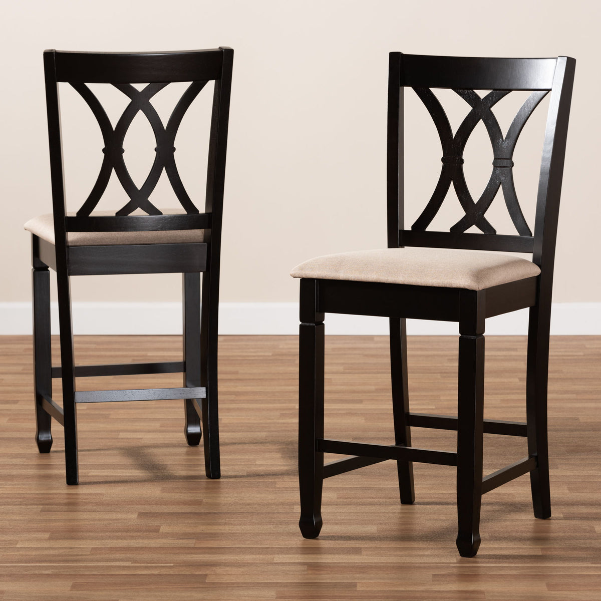 Reneau Modern and Contemporary Sand Fabric Upholstered Espresso Brown Finished Wood Counter Height Pub Chair Set of 2