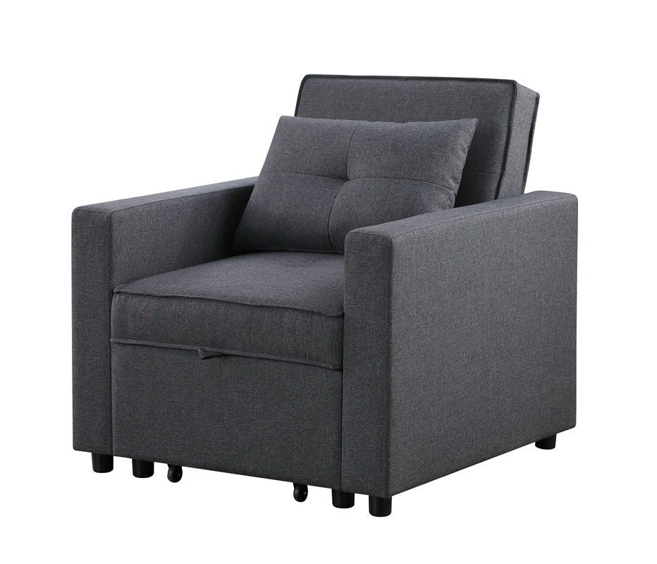 Zoey 33.25"W Dark Gray Linen Convertible Sleeper Chair with Side Pocket
