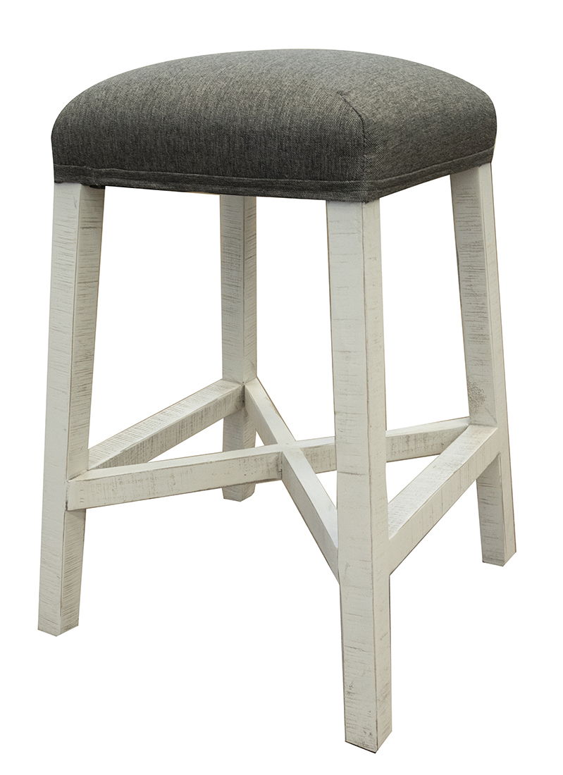 International Furniture Direct Stone - Stool With Fabric Seat - Antiqued Ivory / Weathered Gray | Meri Furniture