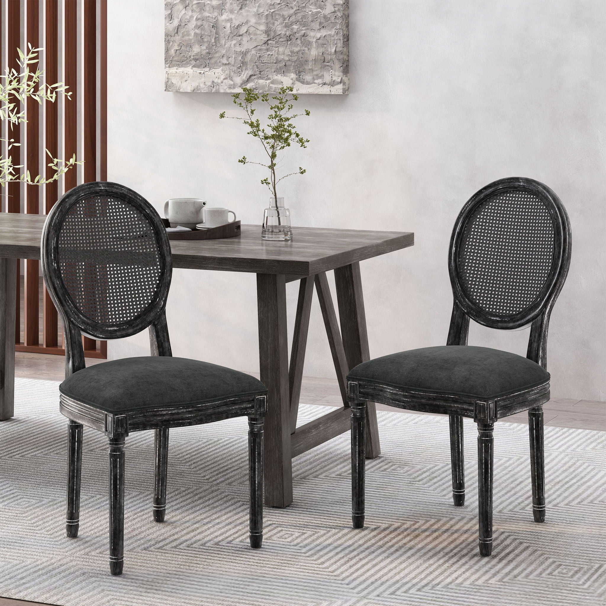 French Country Dining Chair With Cane Backrest (Set of 2)