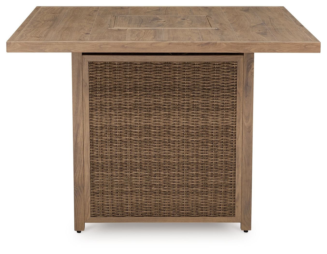 Walton Bridge - 5 Pc. - Square Bar Table W/Fire Pit, 4 Barstools - Driftwood