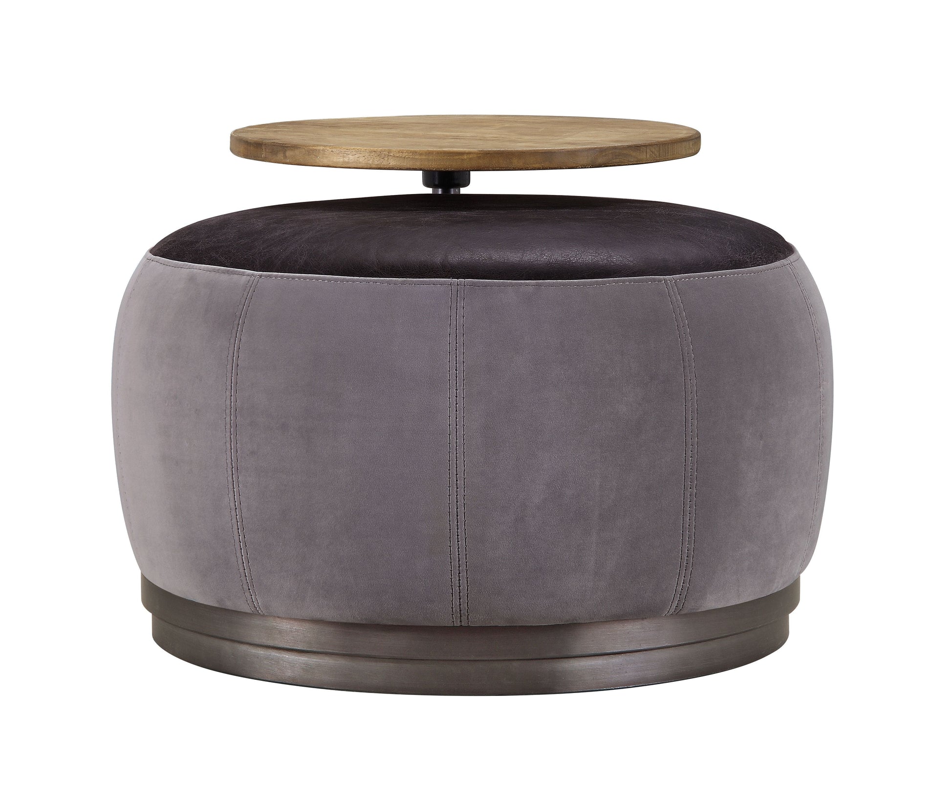 ACME Decapree - Ottoman - Antique Slate Top Grain Leather & Gray Velvet | Meri Furniture