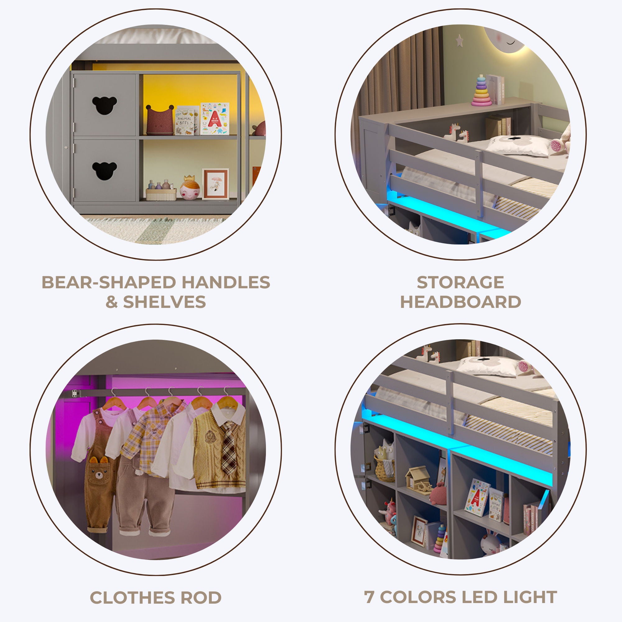 Loft Bed With Storage Cabinets, Staircase Drawers & LED Lights