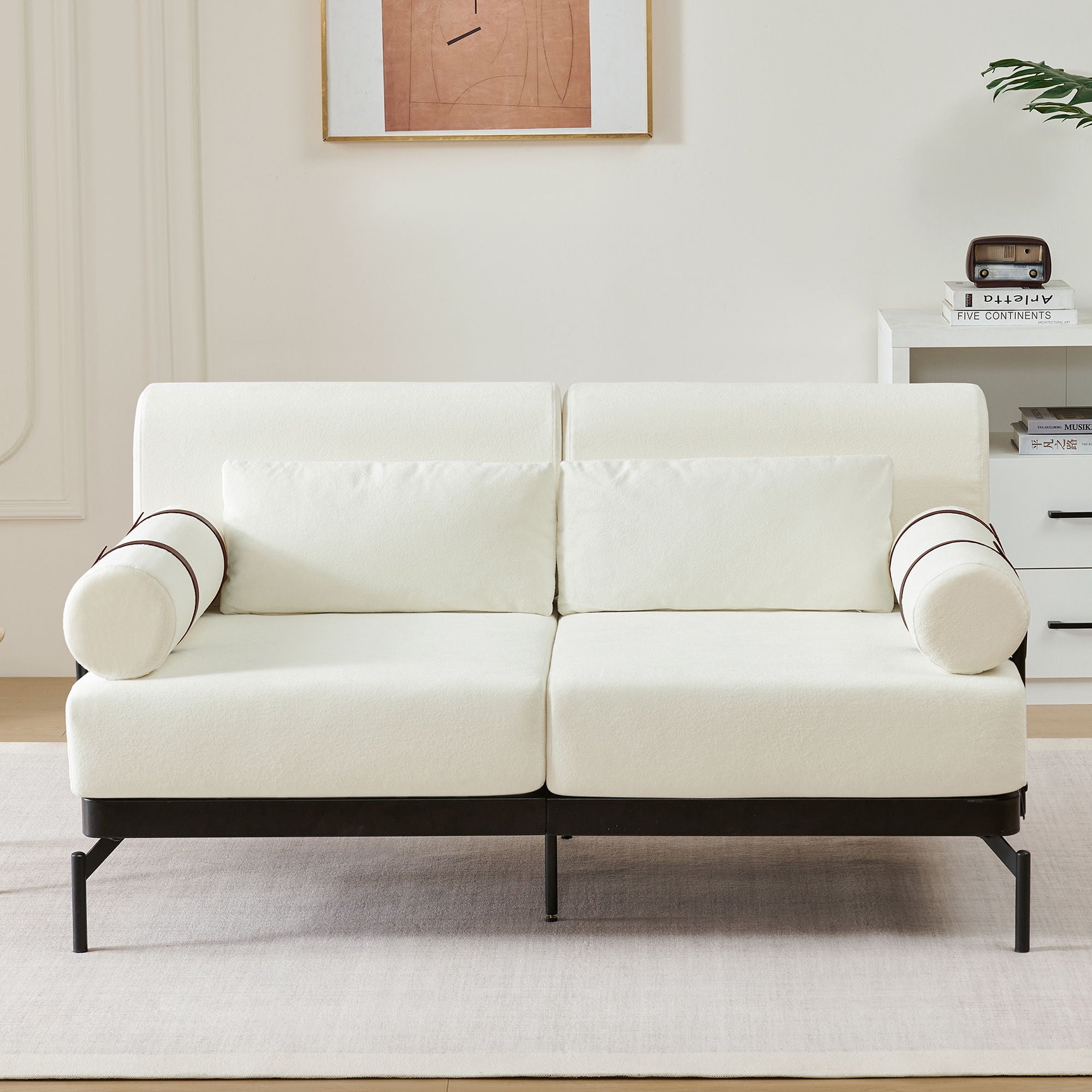 Modern Loveseat Sofa 2 Seater With USB Ports, Cylindrical Armrests