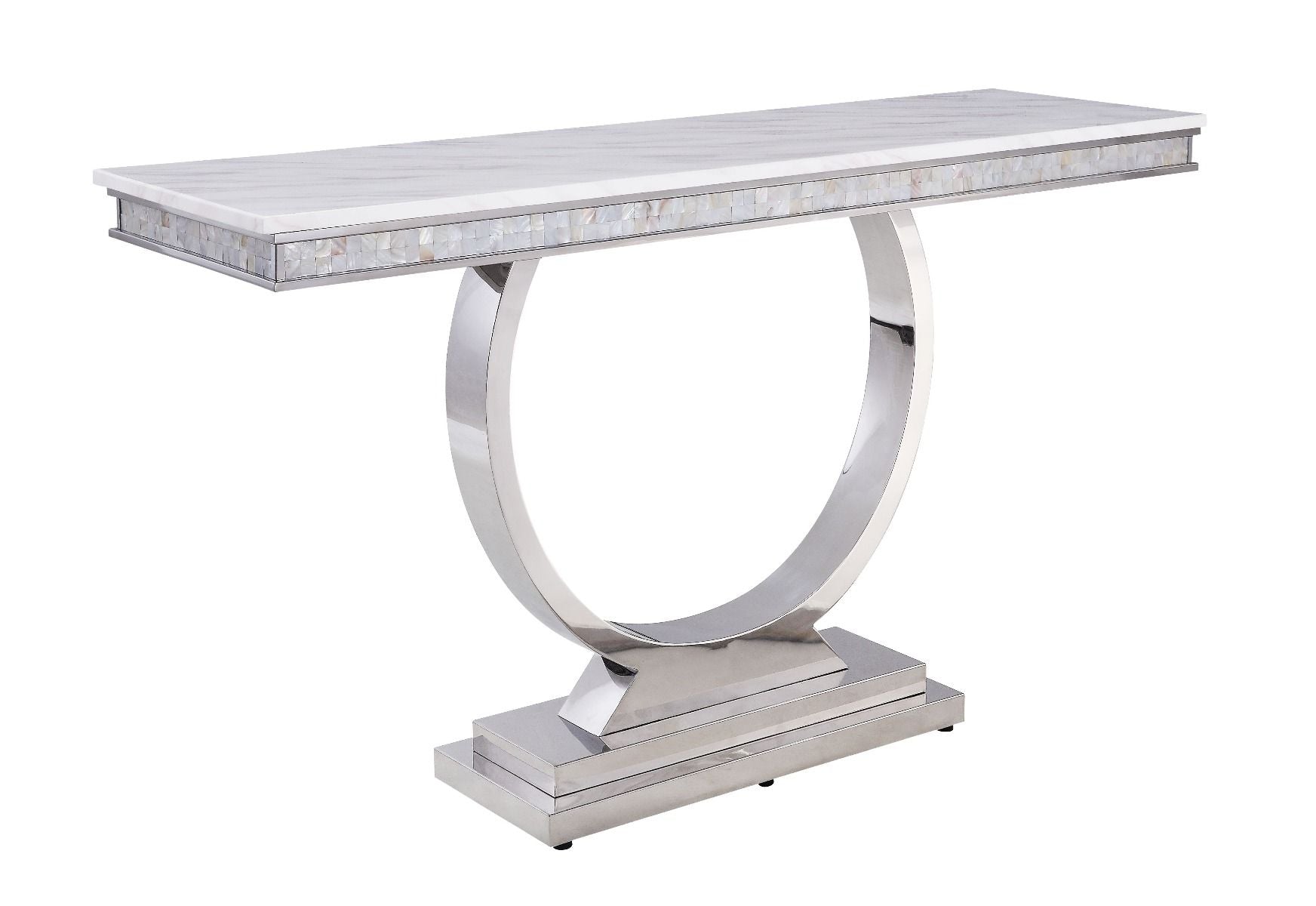 ACME Zander - Accent Table - White Printed Faux Marble & Mirrored Silver Finish | Meri Furniture