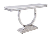 ACME Zander - Accent Table - White Printed Faux Marble & Mirrored Silver Finish | Meri Furniture