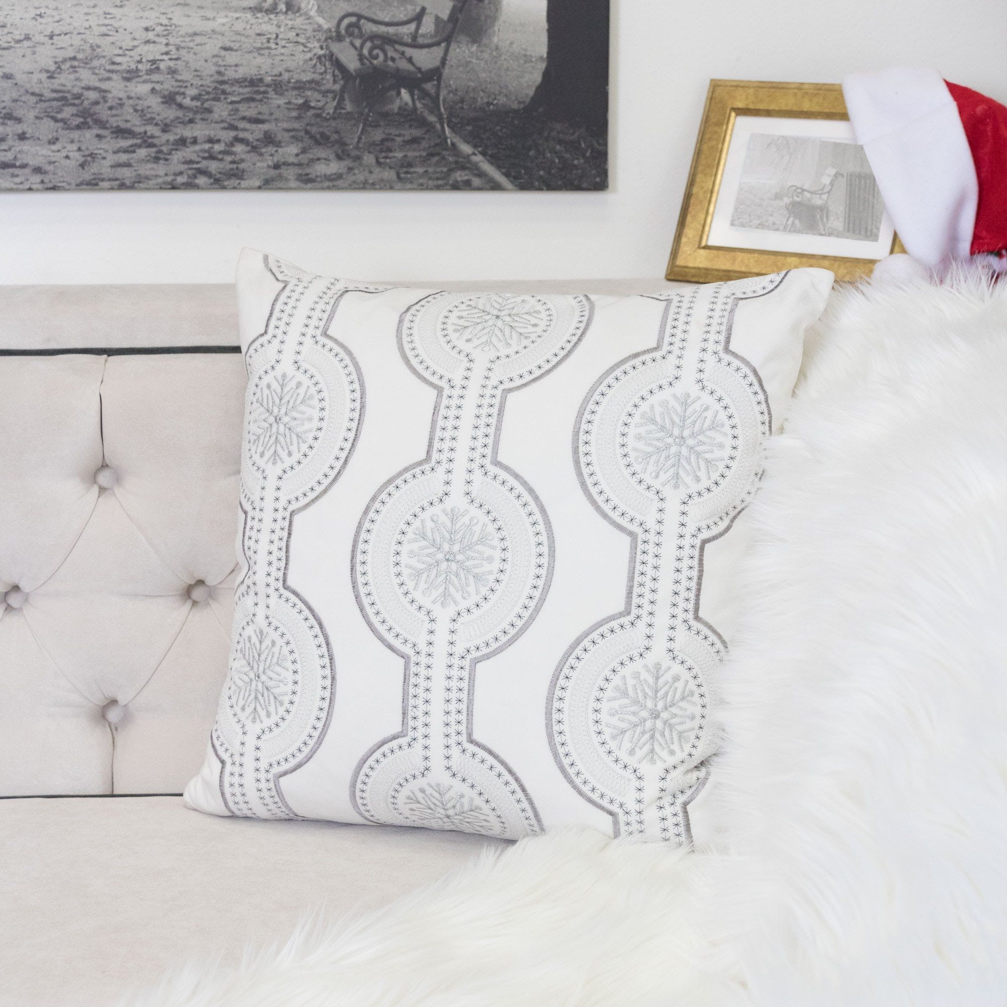 Holiday Throw Pillow With Snowflake Embroidery