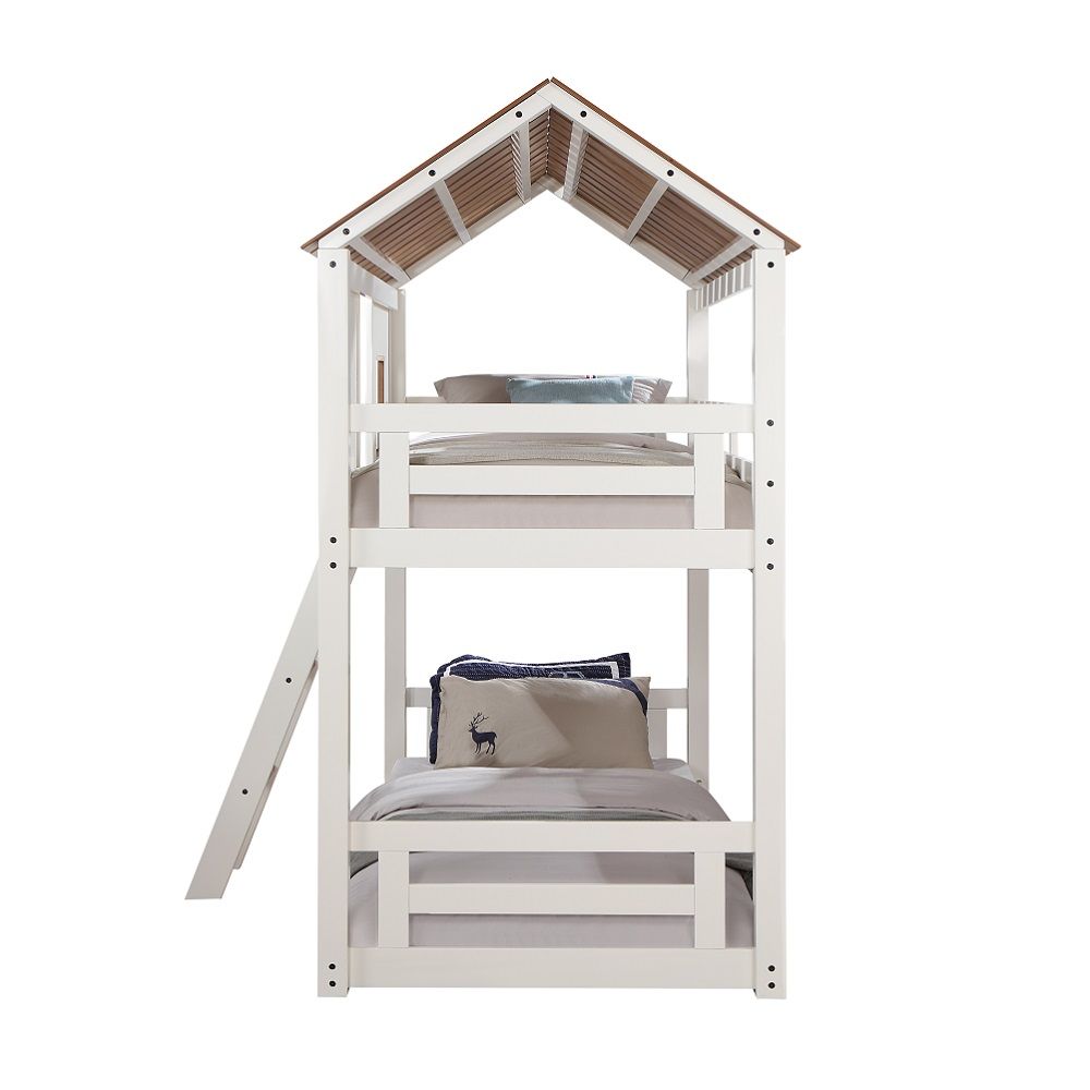 ACME Inara - Twin Over Twin Bunk Bed - White & Rustic Oak | Meri Furniture