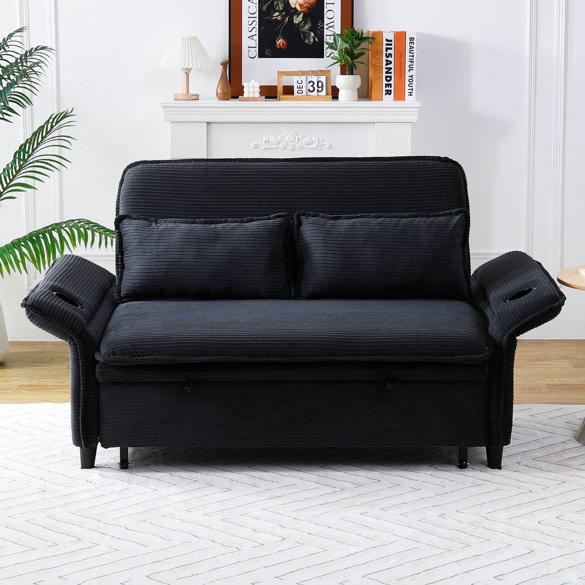 Modern Fabric Multi-Functional Sofa Bed With Adjustable Armrests And Backrests