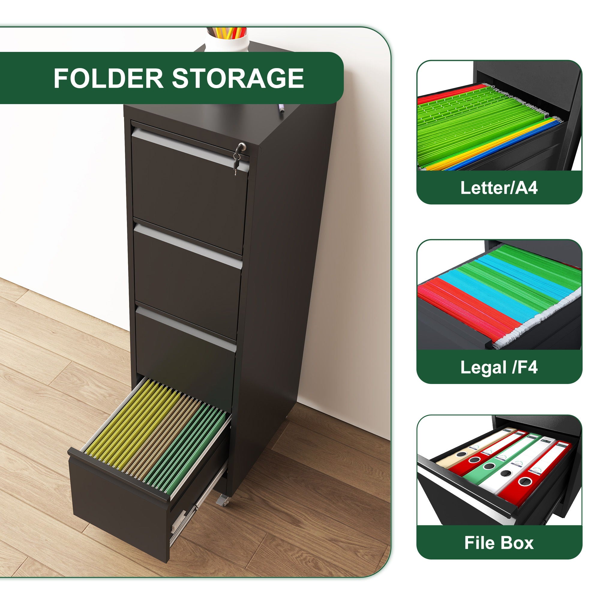 Drawer Metal Locking Vertical File Cabinet With Wheels Heavy Duty Lockable Storage