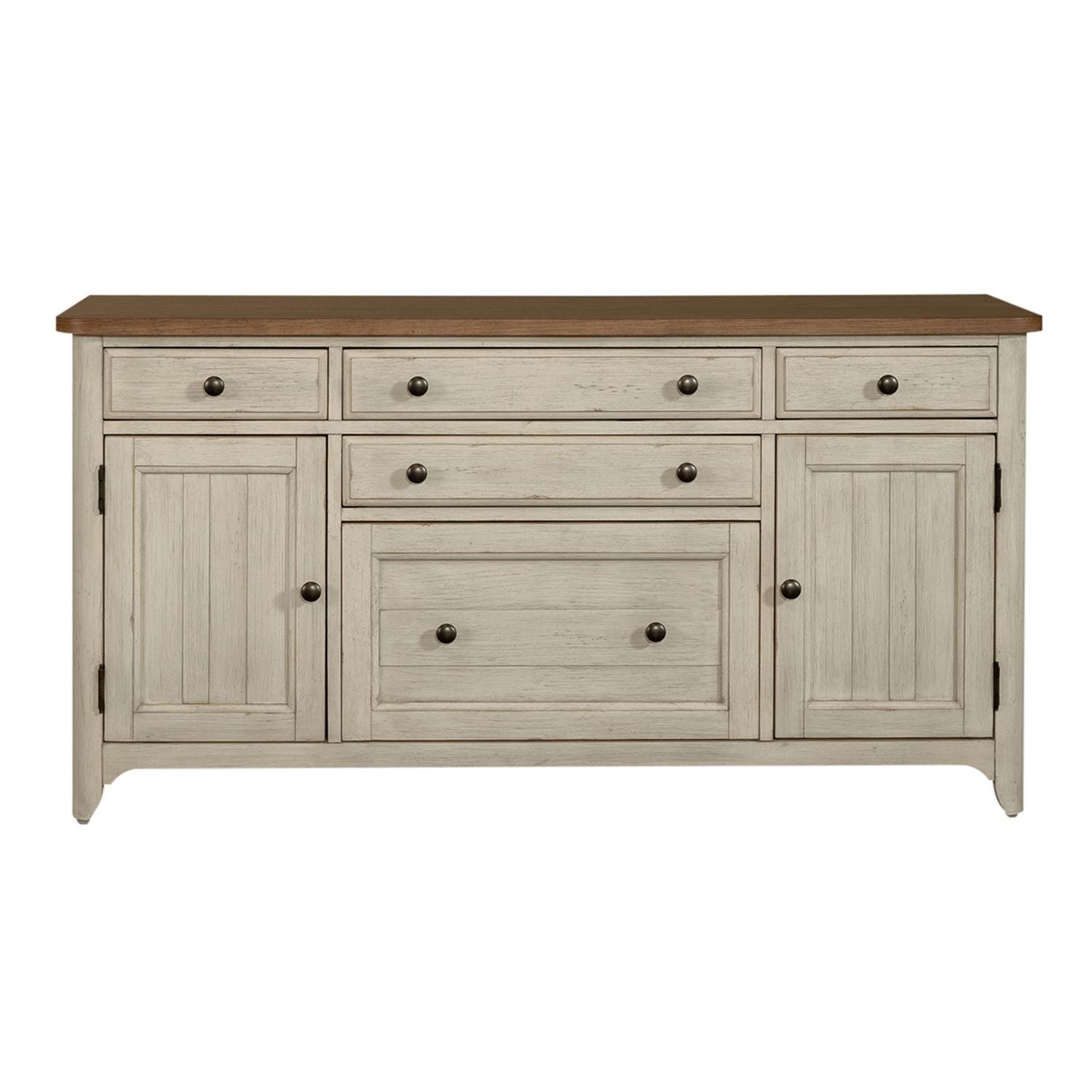 Farmhouse Reimagined - Door Credenza - Antique White / Chestnut Tops