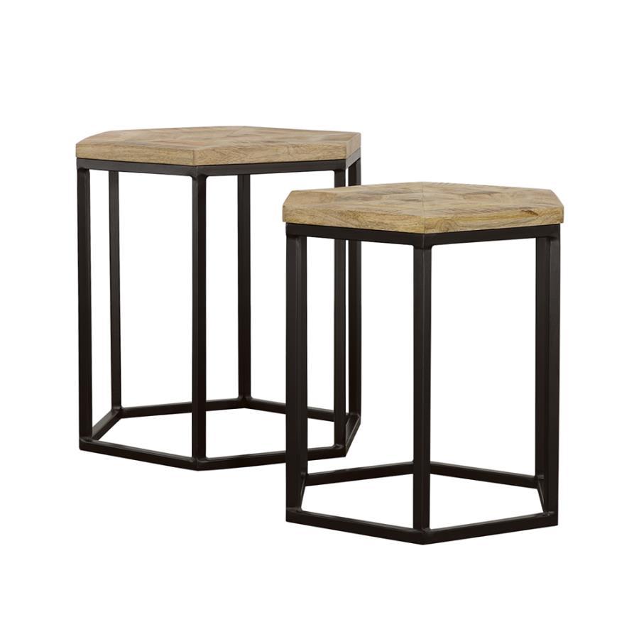 Coaster Fine Furniture Adger - 2 Piece Hexagonal Nesting Tables - Natural And Black | Meri Furniture