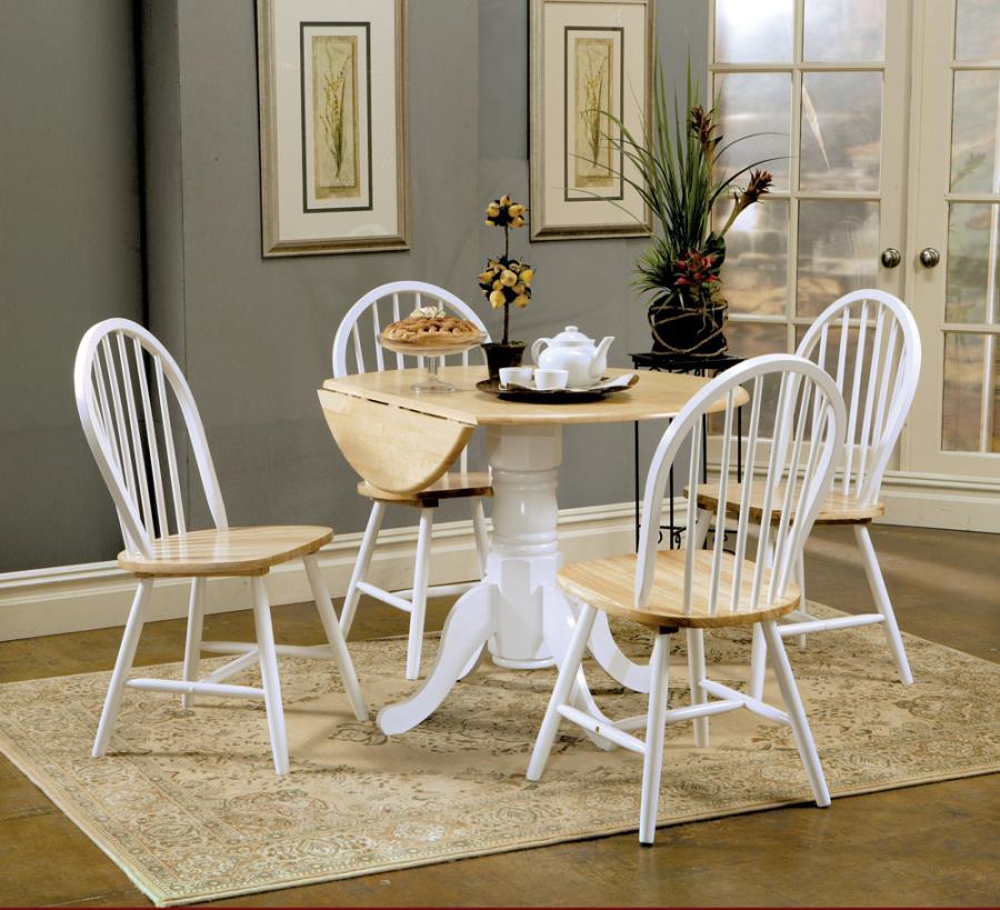 Coaster Fine Furniture Allison - 5 Piece Round Drop Leaf Dining Table Set - White | Meri Furniture