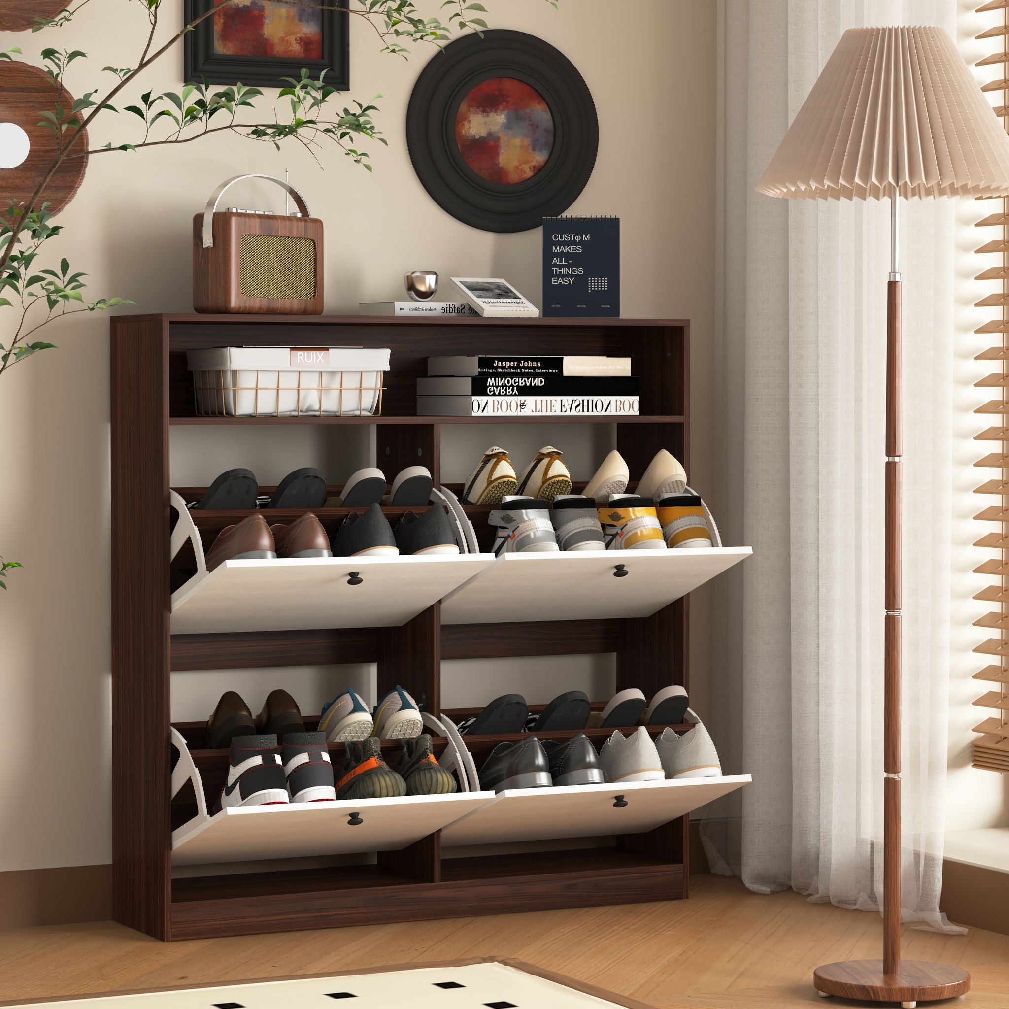Modern Freestanding Shoe Storage Cabinet With 4 Flip Drawers
