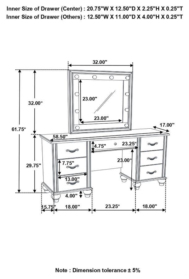 Coaster Fine Furniture Barzini - 7-Drawer Vanity Set With Lighting - White | Meri Furniture