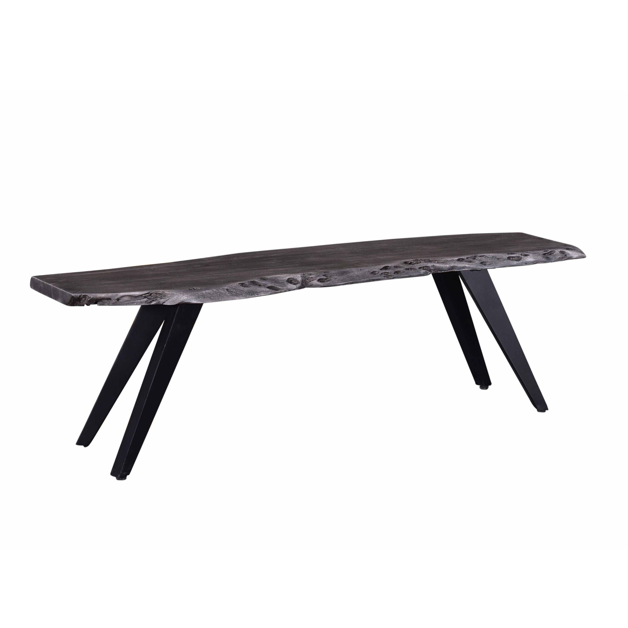 Modern Acacia Wood Dining Bench, Live Edge Design Accent Bench With Iron Legs - Black / Gray