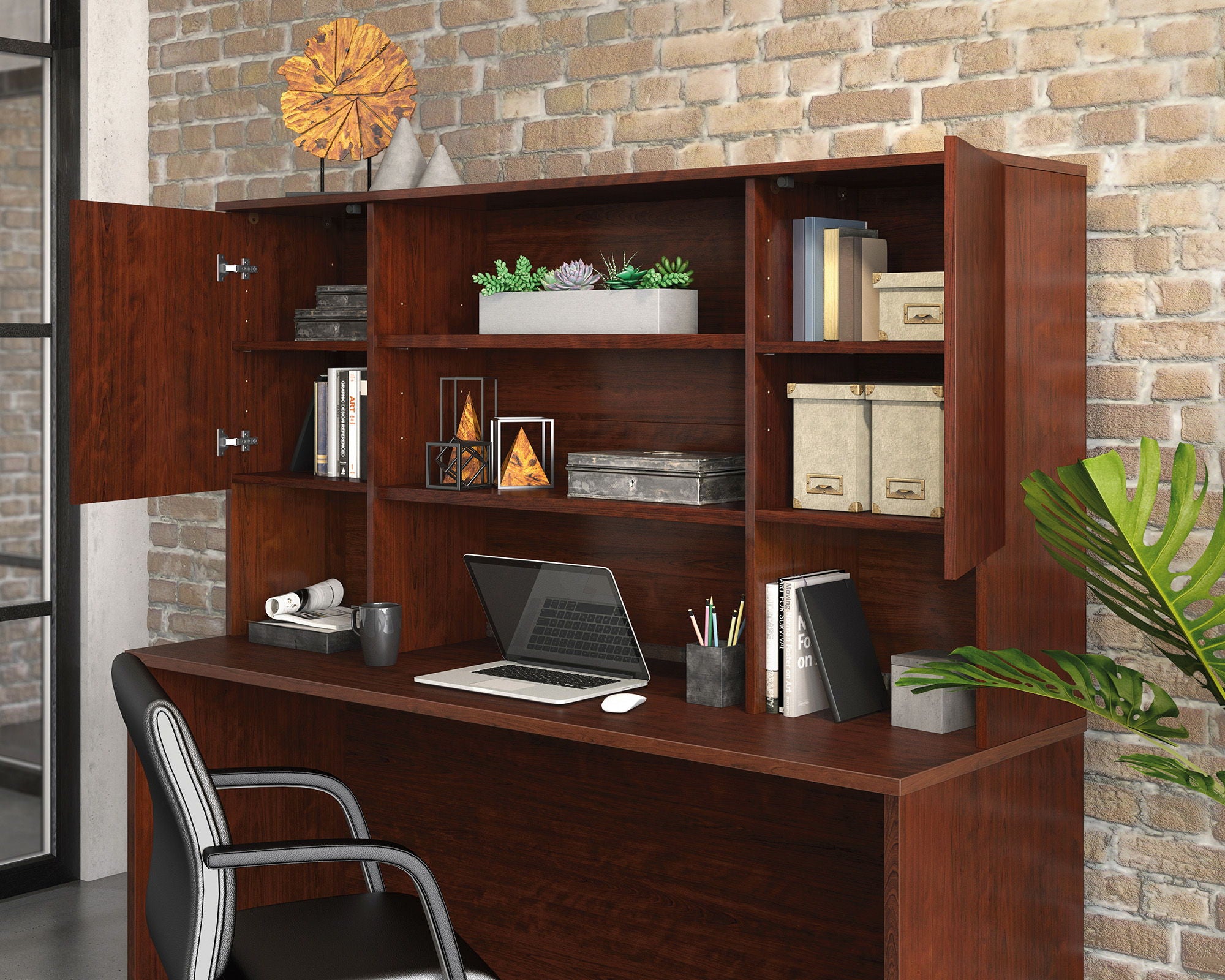 Commercial Storage Hutch for Desk in Cherry