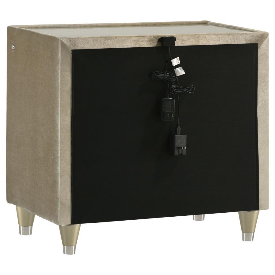 Lorient - 2-Drawer LED Nightstand With USB - Ivory And Camel